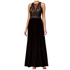 Black New Womens Lace Illusion Shimmer Ball Gown Formal Dress